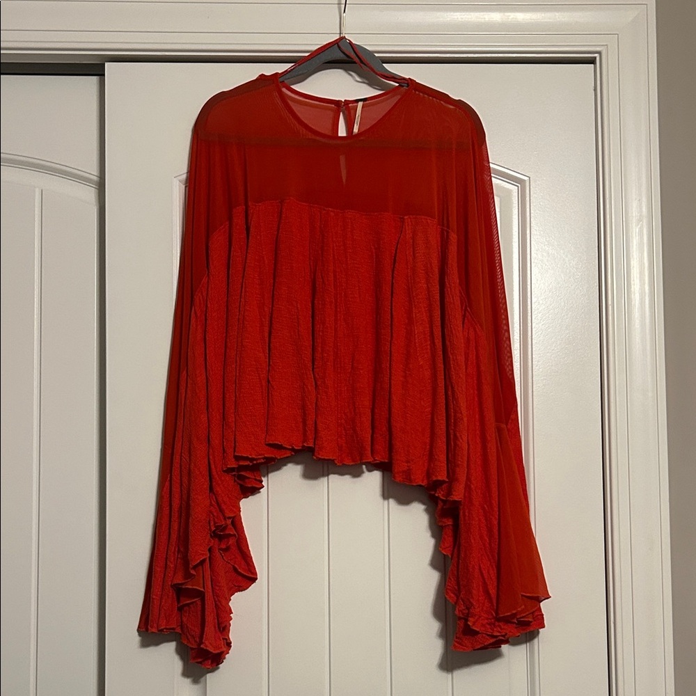Free People Flowy Red Blouse